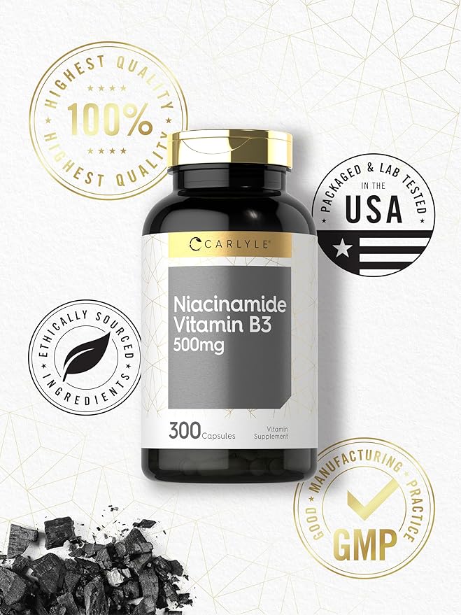 Carlyle Niacinamide 500mg Capsules | 300 Count | Vitamin B3 | Non-GMO & Gluten Free Supplement