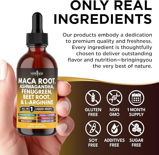 Organic Maca Root Liquid Drops with Ashwagandha, Nettle, Fenugreek, Beet Root and L-Arginine Liquid Multivitamin for Women and Men - 8oz
