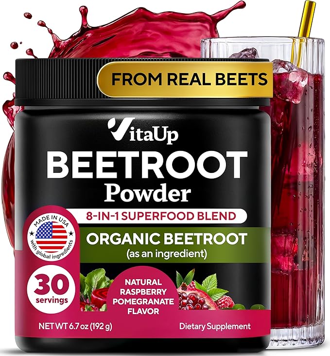 Beet Root Powder 8 in 1 – USA Made Beets Powder Supplements with Grape Seed, Hawthorn, Coq10 – with Organic Beetroot for Energy & Circulation Support – Non-GMO, 30 Serving