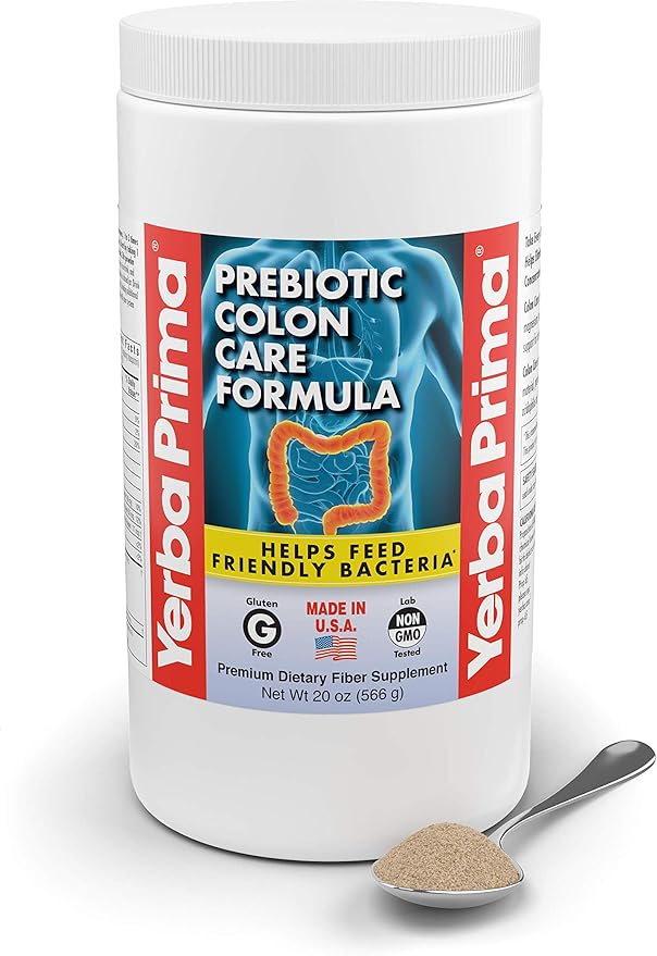 Yerba Prima Prebiotic Colon Care Formula, 20 oz Powder with FOS - Natural Psyllium Fiber, Magnesium, Selenium - Non-GMO, Gluten Free, Vegan Daily Supplement - for Men & Women (2)