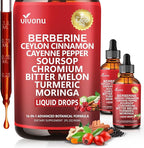 14-in-1 Berberine with Ceylon Cinnamon Supplement Liquid Drops, 1800mg + 30:1 Liposomal Tech with Cayenne Pepper Soursop Chromium Bitter Melon Turmeric Moringa Gymnema Glucomannan, GLP Support 2Bottle