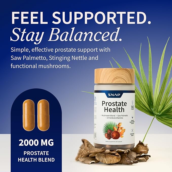 Snap Supplements Prostate Health Supplement with Saw Palmetto for Men, DHT Blocker - Helps Support Male Urinary Tract and Prostate for Mens Health, 90 Vegetarian Capsules (30 Servings, 1 Month Supply)