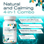 Apigenin Supplement for Rest and Relaxation Support - 50mg Apigenin per Capsule with Magnesium Glycinate 275mg L-Theanine 100mg GABA 100mg - 98% Ultra-High Purity