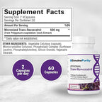 Liposomal Trans Resveratrol 500mg, 60 Vegan Capsules to Support Cellular Health, Antioxidant Activity & Overall Wellness - Non-GMO Trans Resveratrol Supplement for Daily Vitality
