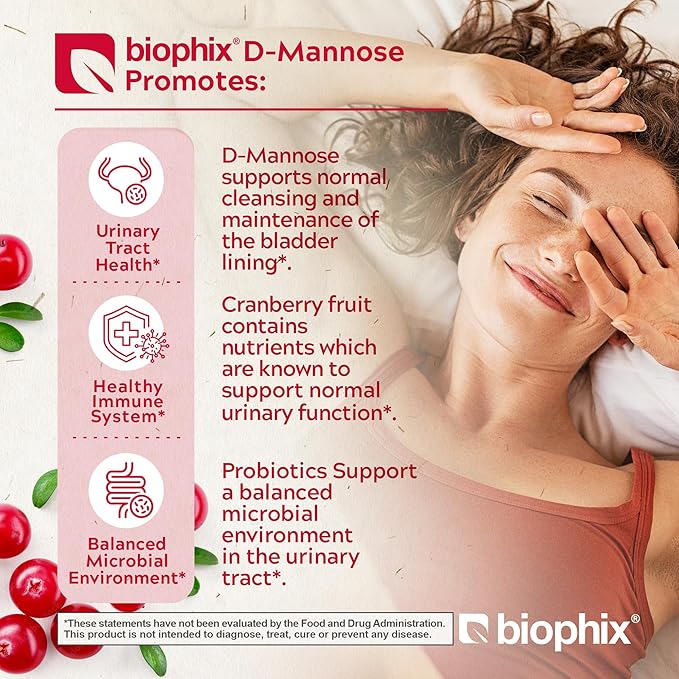 biophix D-Mannose Plus Cranberry Probiotics 1000 mg 120 Vcaps - Free Vitamin C-1000 30 Tablets - Supports Urinary Bladder Tract Health and Digestive Well Being