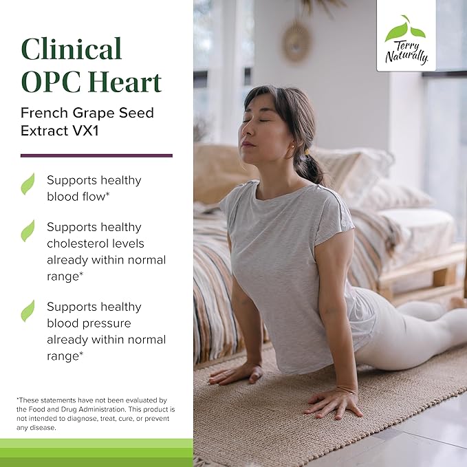 Terry Naturally Clinical OPC Heart - Heart Health Supplement with Magnesium, Vitamin B6, Grape Seed Extract - Dietary Supplement for Artery Health & Circulation - 60 Capsules (Pack of 2)