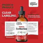 Wild & Organic Berberine Drops - Antioxidant Support - Liquid Berberine HCL 500mg - Add to Tea Supplement - Berberis Aristata Bark Extract - Pure, Vegan, Alcohol & Sugar-Free Tincture - 4 fl oz
