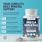 Mega Mineral – Complete Complex with Vitamin D, Calcium, Magnesium, Zinc, Potassium, Boron, Selenium, Chromium & Trace Minerals – Iron-Free – USA Made – 60 Tablets