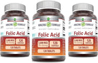 Amazing Formulas Folic Acid 5000 Mcg per Serving | Tablets Supplement | Non-GMO | Gluten-Free | Made in USA (3 Pack | 120 Count)