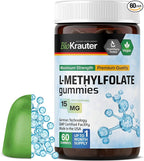 BIO KRAUTER® L Methylfolate Gummies for Folic Support - Folic Acid Gummies (Vitamin B9) MTHF Supplement for Mood Support - Folate Supplement 15 mg L-Methylfolate per Serving, 60 Vegan Gummies