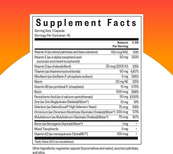Seeking Health Multivitamin One Sensitive, Daily Vitamin Without B12, Folate, Copper, Iron, Iodine, Calcium, Choline, and Lutein, Antioxidant Support, Vegetarian and Vegan (45 Capsules)