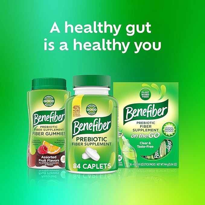 Benefiber Prebiotic Fiber Supplement Caplets,84 Count (Pack of 2)
