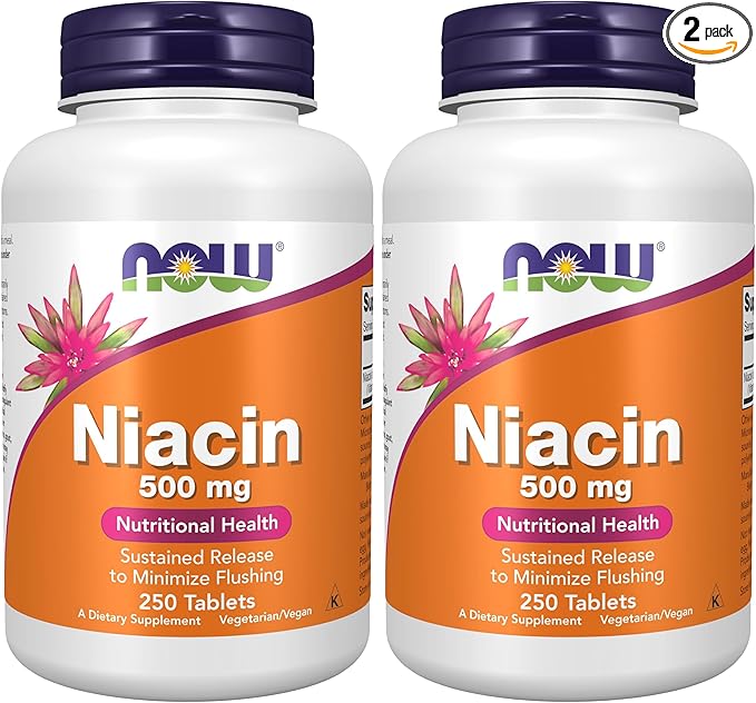 NOW Foods Supplements,Niacin (Vitamin B-3) 500 mg,Sustained Release,Nutritional Health,250 Tablets,(Pack of 2)