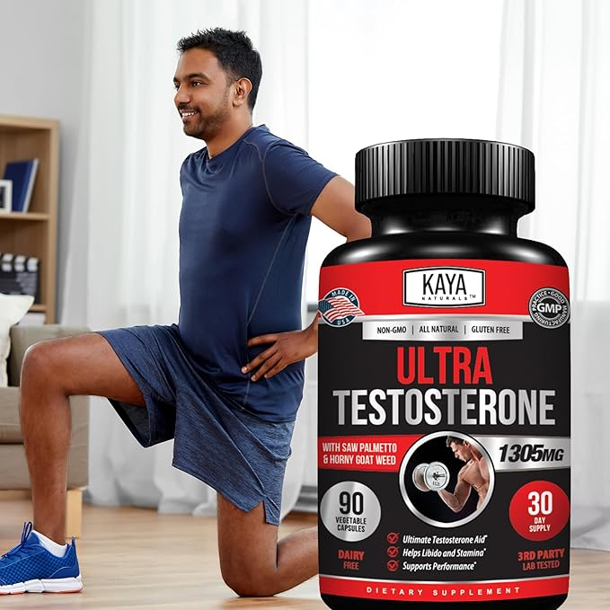 Kaya Naturals Ultra Testosterone - Men's Testosterone Booster with Tongkat Ali, Horny Goat Weed, Tribulus - Natural Workout Supplement for Energy, Stamina, and Strength Booster - 90 Count