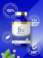 Carlyle Vitamin B12 1000 mcg | 400 Tablets | Vegetarian, Non-GMO, Gluten Free Supplement