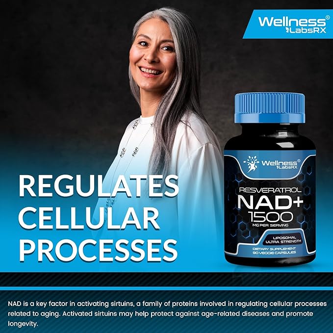 WELLNESS LABSRX Liposomal NAD Supplement, 1500mg - USA Made, NAD Resveratrol Supplement for Women and Men, NAD+ Support Cellular Health, Energy & Anti Aging - 2 Pack