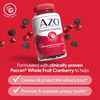 AZO Cranberry Urinary Tract Health Gummies Dietary Supplement 2 Gummies = Glass Cranberry Juice Helps Cleanse Protect Natural Berrylicious Flavor Gummies, Non-GMO, 40 Count