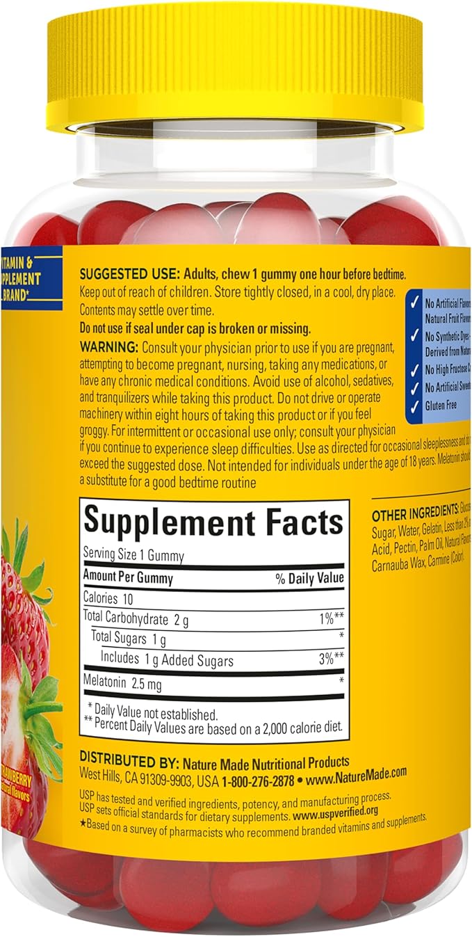 Nature Made Melatonin Gummies 2.5 mg, 100% Drug Free Sleep Aid for Adults, Melatonin Supplement 130 Count, 130 Day Supply