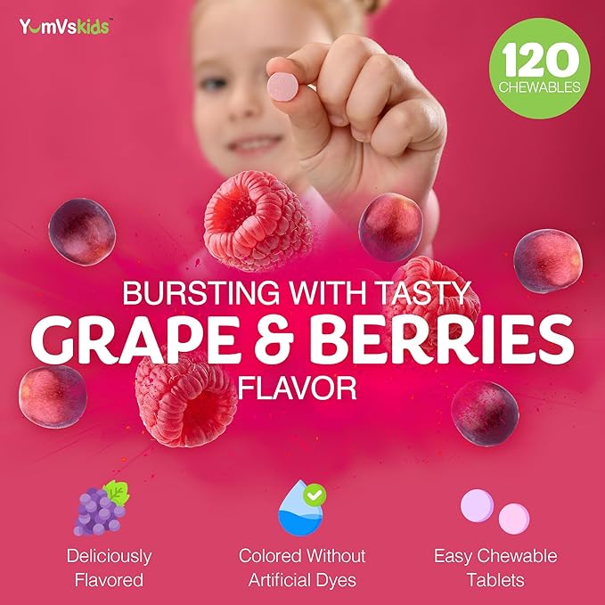 YUM-V'S Kids Multivitamin with Iron - Kids Chewable Multivitamin - Vitamins + Iron Supplement - Toddler Vitamins for 2 Year Old+, Kosher, Halal, Gluten Free 120 (Pack of 2