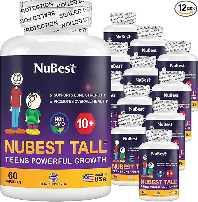 NuBest Tall 10+ Premium Bone Strength Formula, Enhanced Immunity and Overall Health for Age 10+ with Calcium, Vitamin D3, Vitamin K2, and Multivitamins | Pack 12