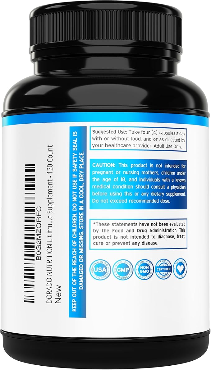 L Citrulline 3000mg Supplement (120 Capsules) Support L Arginine & Nitric Oxide Pills - L-Citrulline For Men & Women - Muscle Recovery & Pump Supplement - 3rd Party Tested, Vegan, Non-GMO - USA Made