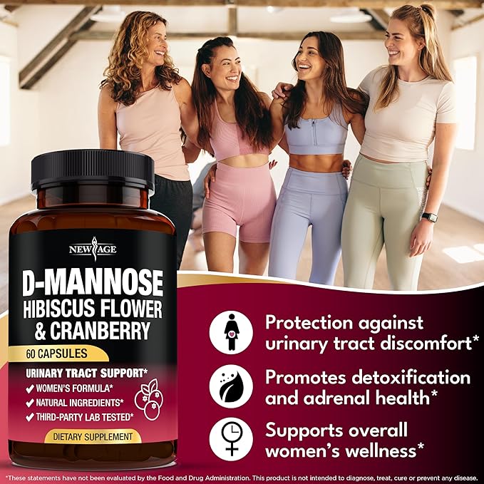 NEW AGE D-Mannose with Cranberry & Hibiscus - High Strength for Urinary Tract Health - Supplement for Women - Bladder, Liver & Microflora Support - Made in USA - Vegan, 120 Capsules