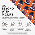 MD Life Potassium Chloride Supplement - Third Party Lab Tested - Potassium Chloride Capsules May Help Support Muscle Function & Healthy Blood Pressure Vegetarian Potassium Supplement (60 Capsules)