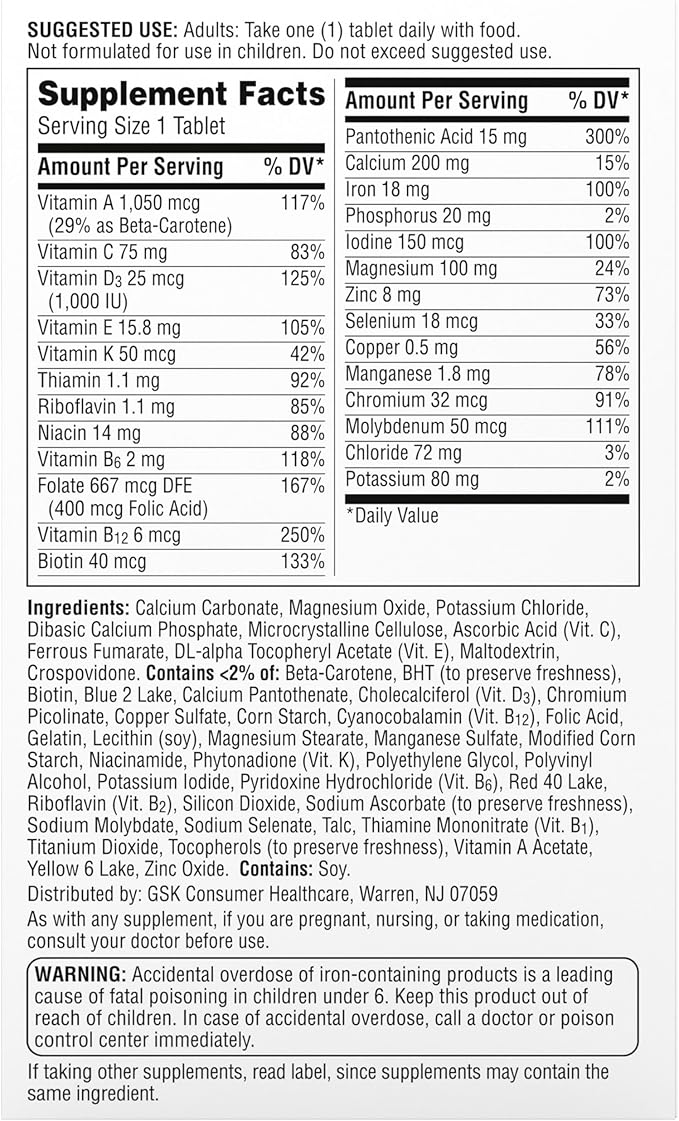 Centrum Multivitamin for Women, Multivitamin/Multimineral Supplement with Iron, Vitamin D3, B Vitamins and Antioxidant Vitamins C and E, Gluten Free, Non-GMO Ingredients - 120 Count
