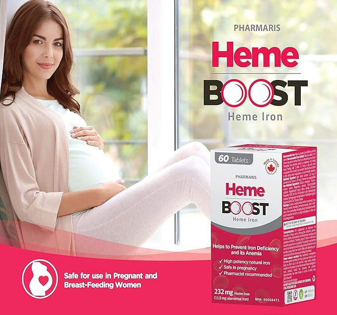 Hemeboost 11.6mg (232mg Heme Iron Pills), High Potency Iron Supplement for Women & Men, High Absorption & Gentle on Stomach, Safe for Use in Pregnancy, 60 Tablets