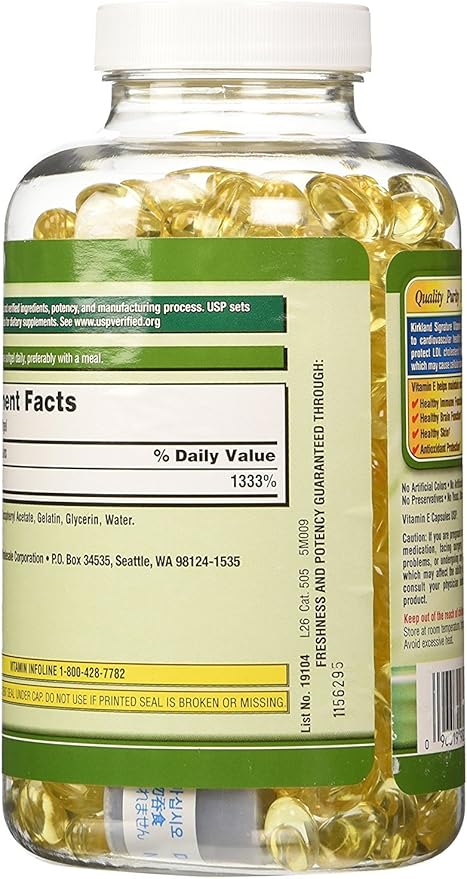 Kirkland Signature Vitamin E 400 IU, 500 Softgels (Pack of 2) (Total of 1000 Softgels)
