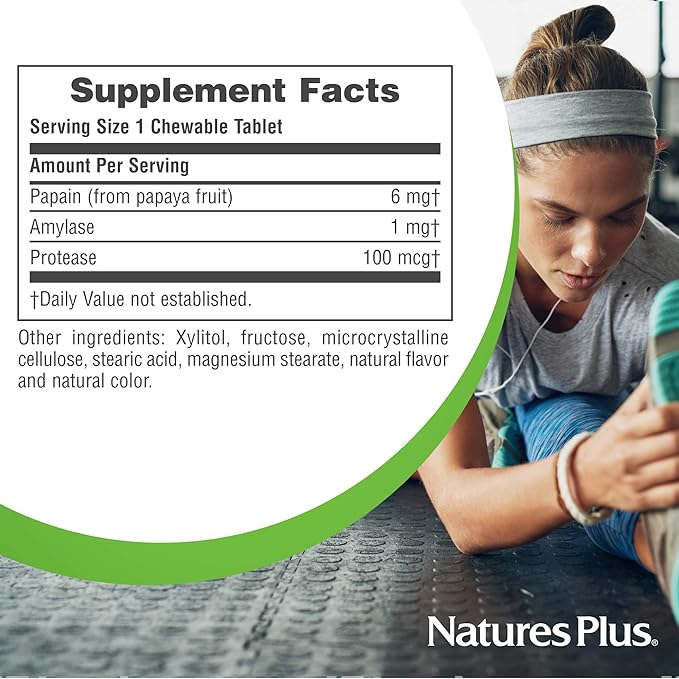 NaturesPlus Papaya Enzyme - 360 Chewable Tablets - Digestive Aid Supplement with Amylase & Protease - Helps Reduce Gas, Bloating, Stomach Upset & Discomfort - Vegan, Gluten Free - 360 Servings
