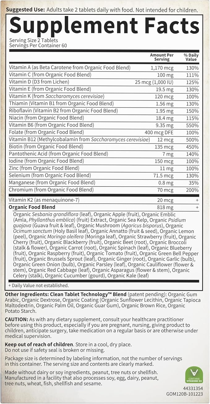 Garden of Life Organics Whole Food Multivitamin for Men, 120 Tablets, Vegan Mens Vitamins and Minerals for Health and Well-Being, Certified Organic Vegan Multi
