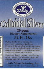 Daily Manufacturing Colloidal Silver (20 ppm - No Preservatives, Acids or Stabilizers) 32 oz Amber Glass Bottles