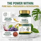 NAD+ & Resveratrol Supplement - NMN Alternative with 120 Capsules, Anti-Aging Cellular Support, Energy & Longevity Booster, DNA Repair Formula