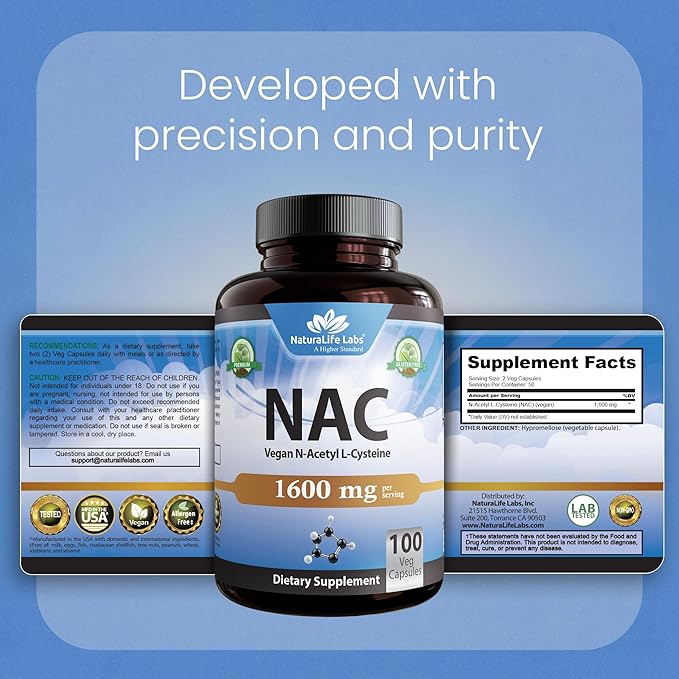 NaturaLife Labs N-Acetyl-L-Cysteine (NAC) 1600 mg – 100 Capsules, Non-GMO & Gluten-Free (2 Pack) (2)