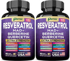 Resveratrol Supplement with Milk Thistle, NAD, Berberine, Quercetin, Fisetin, Pomegranate, Green Tea, Noni, Acai, Blueberry, Grape Seed Extracts, N-Acetyl Cysteine, 14-in-1 Extra Strength (120 Caps)