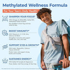 Methylated Multivitamin Gummies for Teens & Kids with Methylfolate, Methyl B12 & Omega3, Teen Vitamins for Boys & Girls 10-19 with Multi-Minerals for Teenager Focus, Energy, Growth, Skin, Eyes, Immune