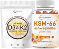 Micro Ingredients KSM-66 Ashwagandha Gummies & Vitamin D3 10,000IU + K2 Softgel | Bundle | Sugar-Free Mango Passion Fruit | Highly Bioavailable Root Extract | D & K Sunshine Vitamins + Coconut Oil