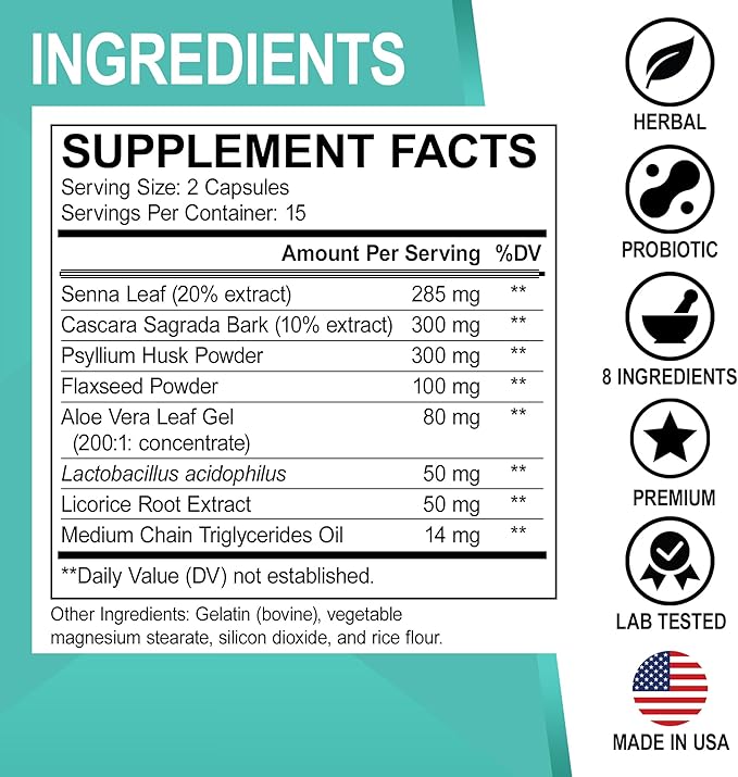 Colon Cleanser Detox for Weight Flush - 15 Day Intestinal Cleanse Pills & Probiotic - Fast Natural Laxative for Constipation Relief - Bowel Movement Supplements for Stomach Bloating, Gut Loss Support
