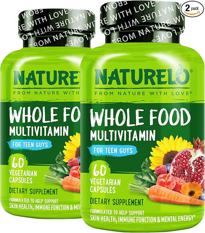 NATURELO Teen Multivitamin - Whole Food Multivitamin for Teenage Boys - Minerals Supplement for Active Kids - with Plant Extracts - Non-GMO - Vegan & Vegetarian - 60 Capsules (Pack of 2)