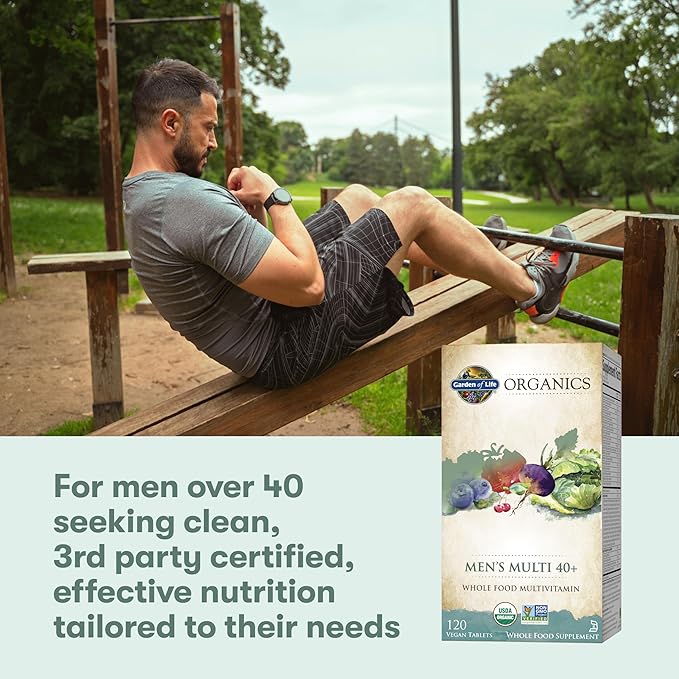 Garden of Life Organics Men's 40+ Multivitamin with Prostate Support, B12 & Vitamins – Vegan Daily Whole Food Multivitamin, Non-GMO, Certified Organic, 120 Tablets