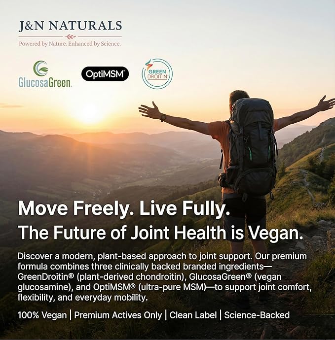 Vegan Glucosamine Chondroitin MSM Joint Support Supplement for Women and Men. Snow Mushroom Chondrotin Sulfate OptiMSM® Mobility, Cartilage & Flexibility Support Shellfish-Free, Non-GMO 120 Capsules