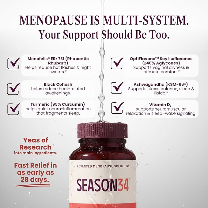 Multi-Symptom Menopause and Perimenopause Herbal Relief for Women | Hot Flashes, Night Sweats, Mood & Libido Support | Black Cohosh, Ashwagandha KSM-66, Isoflavones & Rhapontic | Hormone-Free, 60 Ct
