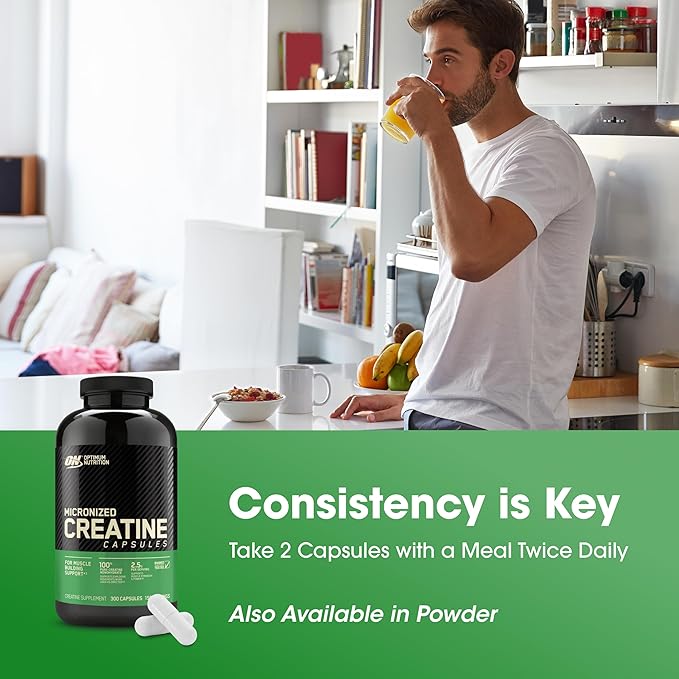 Optimum Nutrition Micronized Creatine Monohydrate Capsules, Keto Friendly, 2500mg, 300 Capsules (Packaging May Vary)