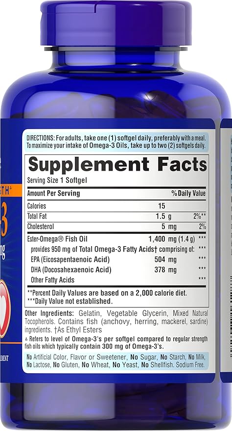 Puritan's Pride Omega-3 Fish Oil 1360 mg Softgels, 120 Count