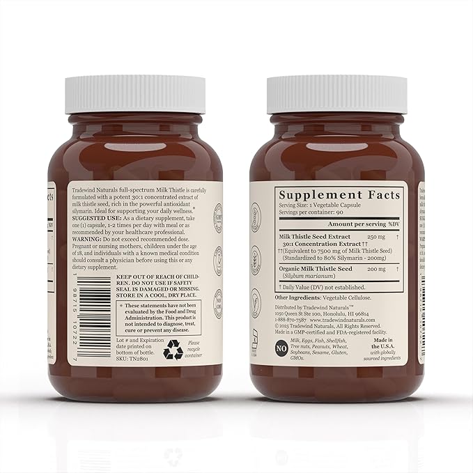 Milk Thistle Supplement – Standardized to 80% Silymarin – Pure, Vegan, Non-GMO, Kosher – 90 Vegan Capsules