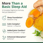 Melatonin 3mg Sleep Aid with L-Theanine & Valerian Root – Turmeric Curcumin Supplement with Ginger & Black Pepper – Organic Turmeric Supplement for Sleep, Calm and Stress Relief Support – 120 Capsules