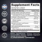 Brain Supplement for Memory & Focus – NSF Certified & Eurofins Tested Nootropic | Ginkgo Biloba, Huperzine A, Bacopa Monnieri, Phosphatidylserine, Caffeine-Free Vegan, 90 Capsules 3-Month Supply