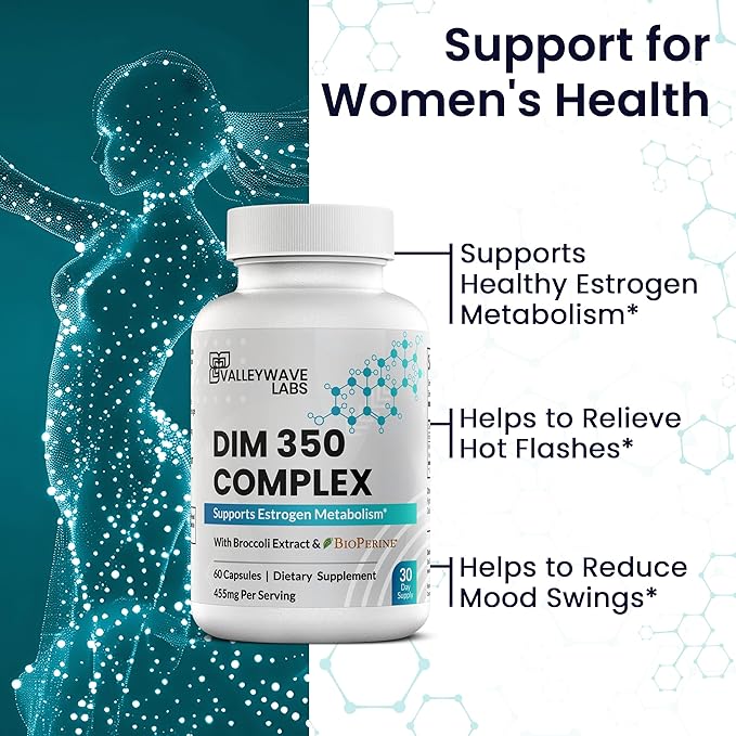 DIM Supplement - 350 mg Capsules, Diindolylmethane Supplement for Women and Men Supports Estrogen Metabolism, Hormone Balance, Menopause, Estrogen Balance, PCOS (60 Count)