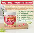 2 Pack Super Vitamin B Complex Gummies - Methylated B Complex for Women & Men, All B Vitamins, Methyl B12, Methylfolate, Vitamin C, Choline, Inositol, PABA for Energy, Brain & Immune, 0g Sugar, Vegan